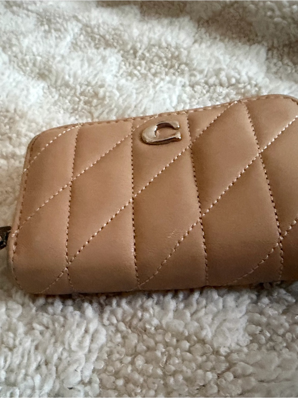 Coach Quilted Tan Zip-Around Wallet with Gold 'C' Accent